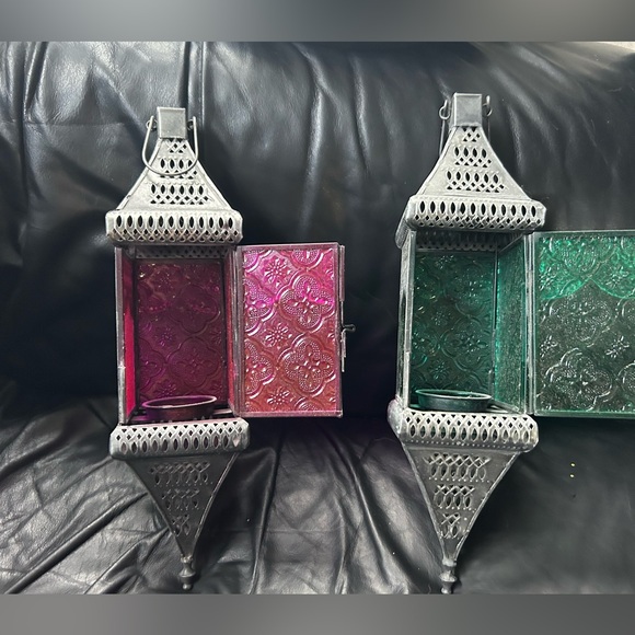 VINTAGE silver SUNBURST tealight LANTERNS Moroccan Indian garden inside - Picture 5 of 5